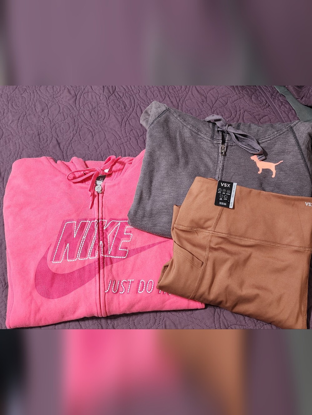 Bundle - Nike Pink Zip Hoodie, Victoria Secret Leggings, and Pink Zip Up Hoodie